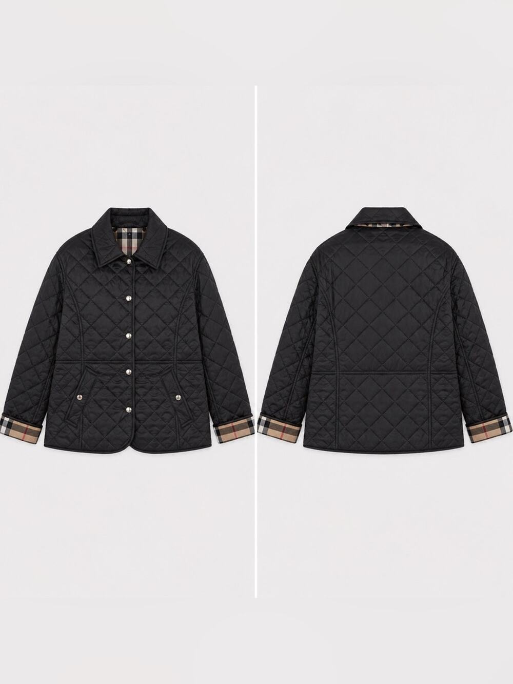 Burberry Women's Quilted Black Jacket with checked print NEW S